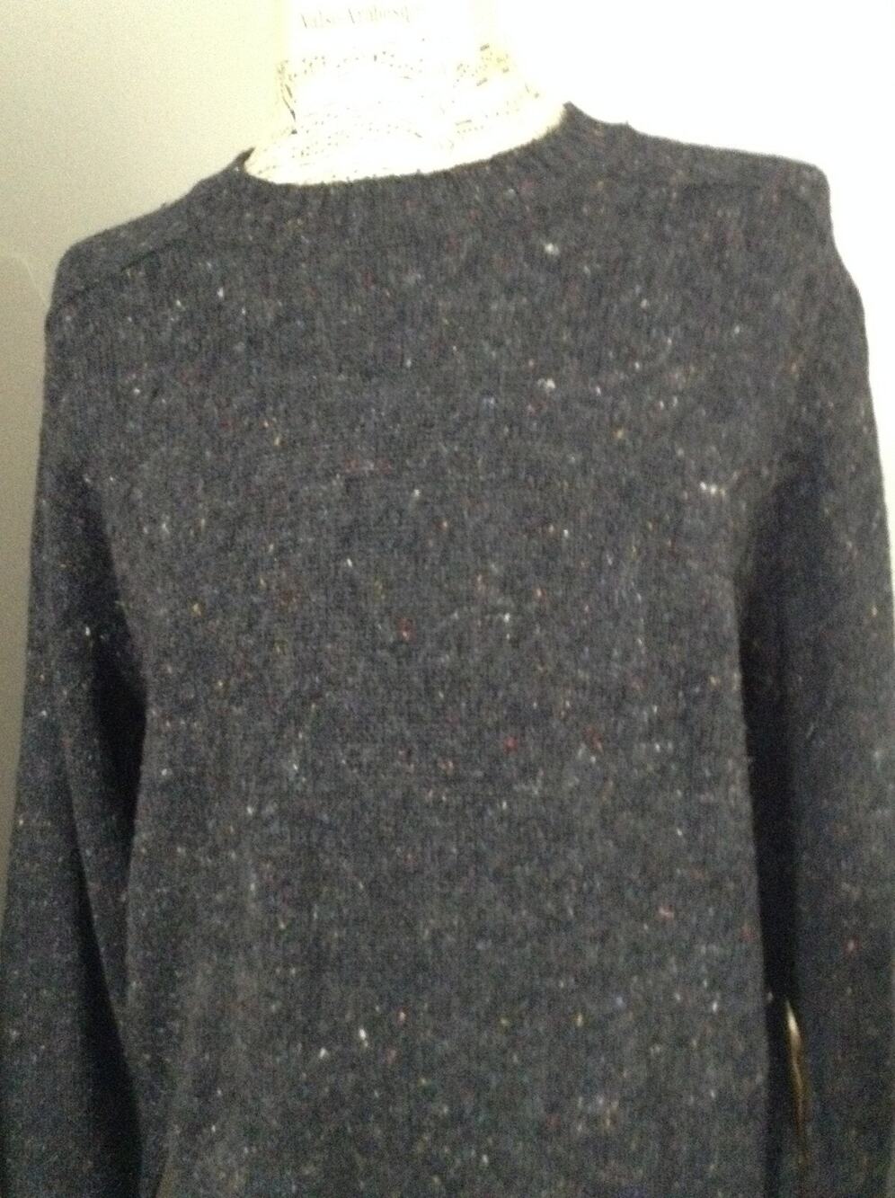 Vintage Boundary Waters Wool Sweater Mens Large Charcoal Gray Flecked Donegal